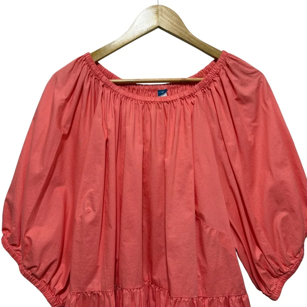 Old Navy Womens Blouse Top 3X Coral Peasant Cut Out Back Puff Sleeve Coquette